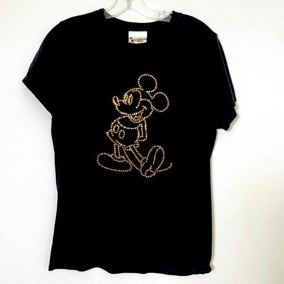 DISNEY 50th Anniversary Mickey Mouse Amber Rhinestone Embellished Cotton T-Shirt - Picture 4 of 13